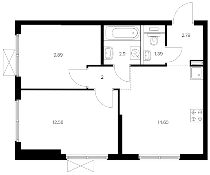 2-комнатная квартира 46.2 м², 11/12 эт., ЖК «Таллинский парк»